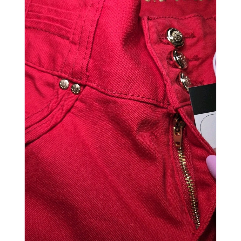 AngelaBeBe Y2K Red Skinny Jeans High Rise Stretch Womens Size 13 NWT - Picture 6 of 14